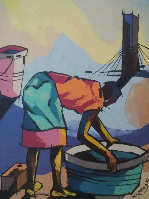 EXCELLENT WORK BY W. MANDLA KOBOKA~~ OIL ON BOARD