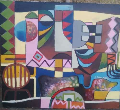 South African Master oil on Board by Speelman Mahlangu