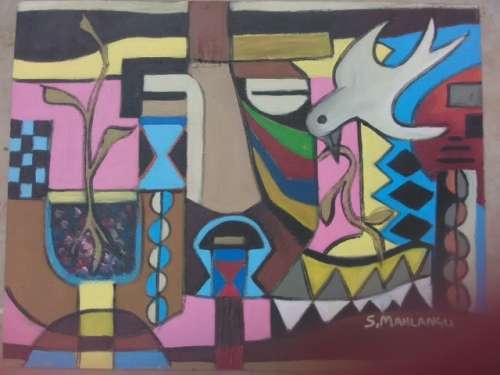 HIGHLY COLLECTABLE PIECE FROM SPEELMAN MAHLANGU~~OIL ON BOARD