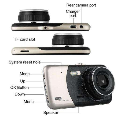 Dual Lens Car DVR DashCam Camera HD 1080p Video with Rear Camera