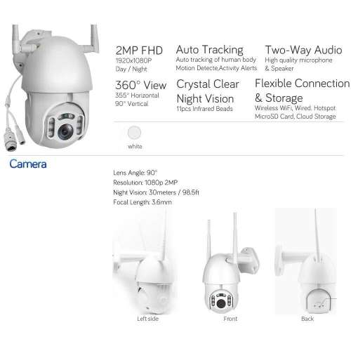 Outdoor /Indoor Dome IP Camera Smart Wireless Home Security PTZ , Auto Human Tracking, CCTV , Audio