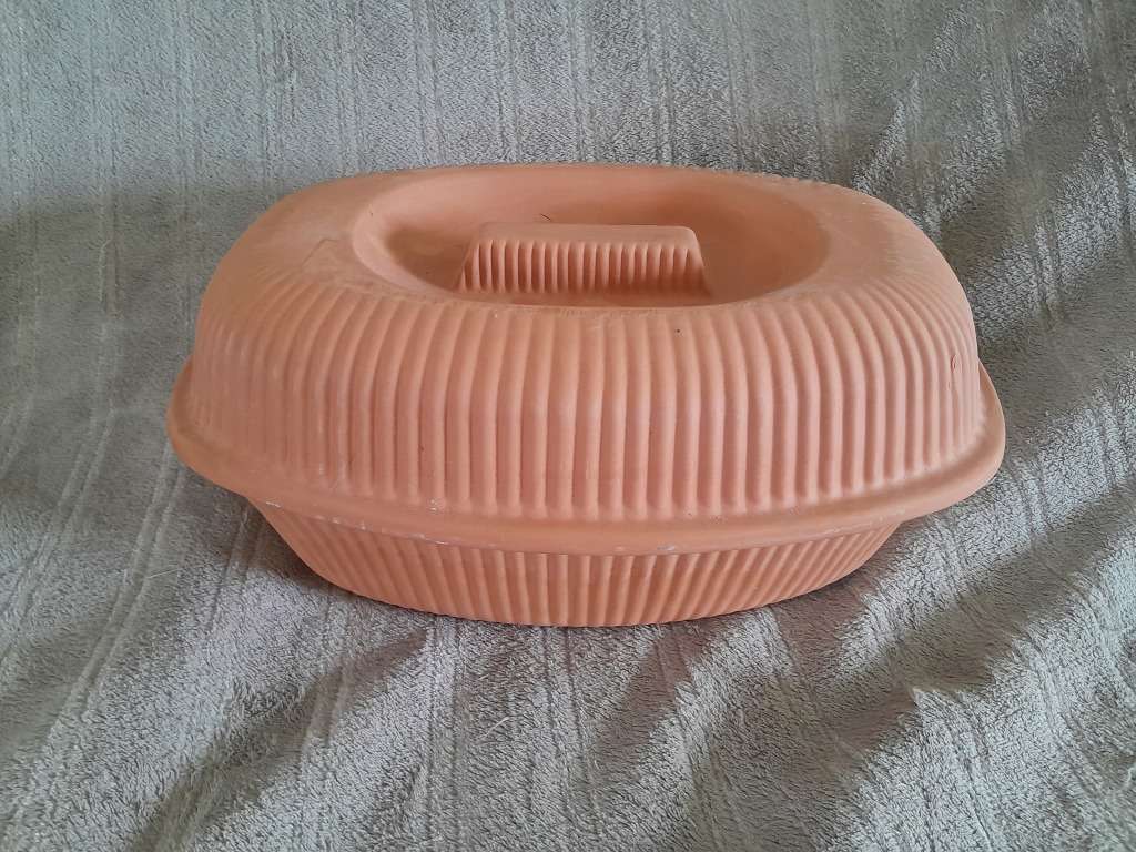 Large Vintage Clay Roasting Dish with Lid