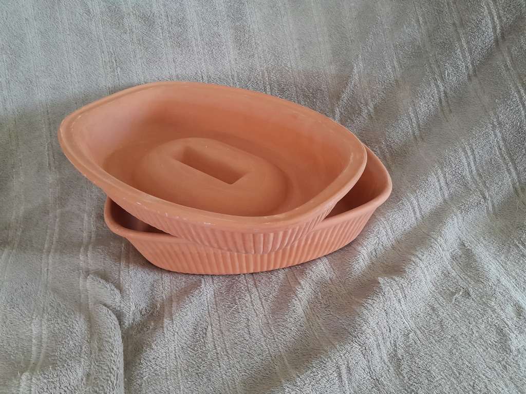 Large Vintage Clay Roasting Dish with Lid
