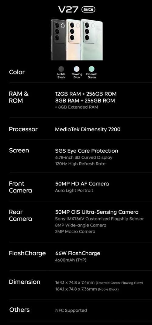 BRAND NEW Vivo V27 5G 256GB 8GB RAM Dual SIM