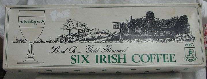 6 IRISH COFFEE GLASSES - LUMINARC FRANCE - GOLD RIMMED - ORIGINAL BOX
