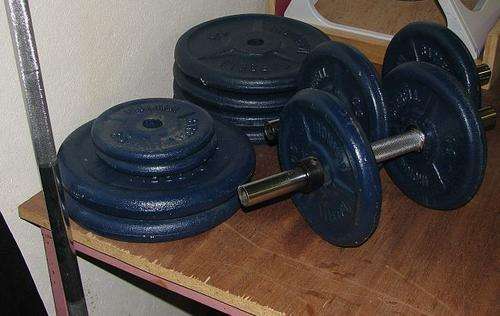 WEIGHTS - Ironman Barbell - A selection of weights with one long bar and two short bars