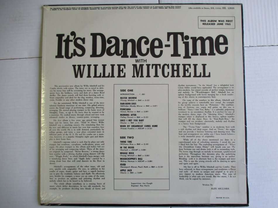 WILLIE MITCHELL - IT'S DANCE TIME WITH WILLIE MITCHELL - USA EX / EX SEALED HI RECORDS