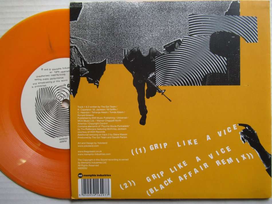 THE GO TEAM - GRIP LIKE VICE - 7" UK VG+ /VG+ ORANGE VINYL