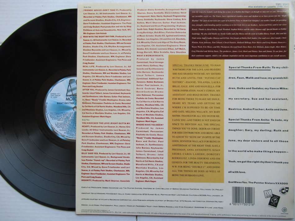 THE POINTER SISTERS - RIGHT RHYTHM - RSA - VG+ / VG+