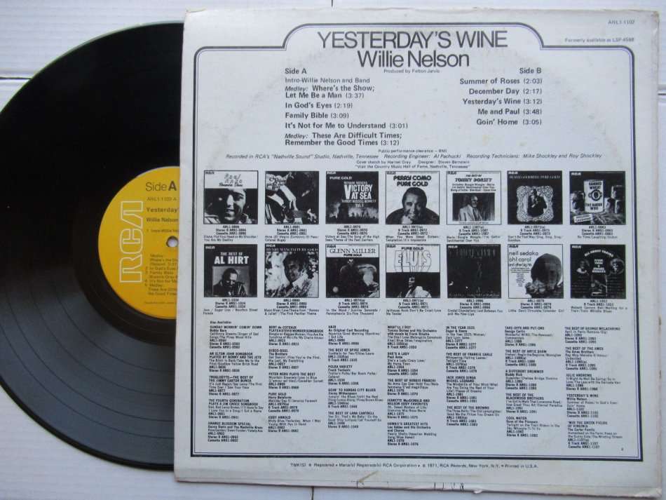 WILLIE NELSON - YESTERDAY'S WINE - USA - VG- / VG+