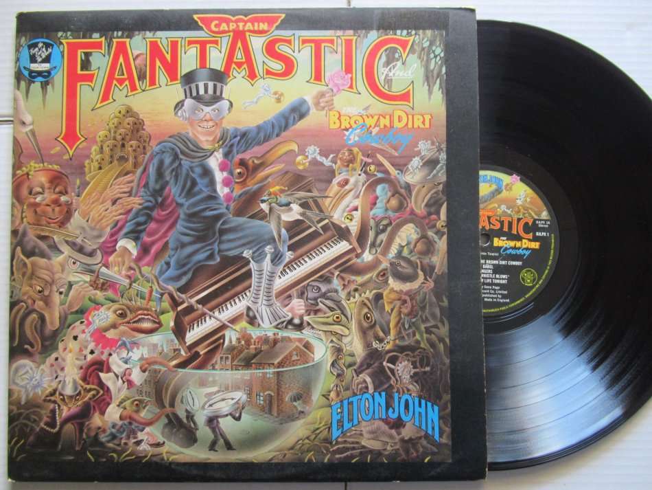 ELTON JOHN - CAPTAIN FANTASTIC AND THE BROWN DIRT COWBOY - UK VG /VG WITH POSTER AND 2 BOOKLETS