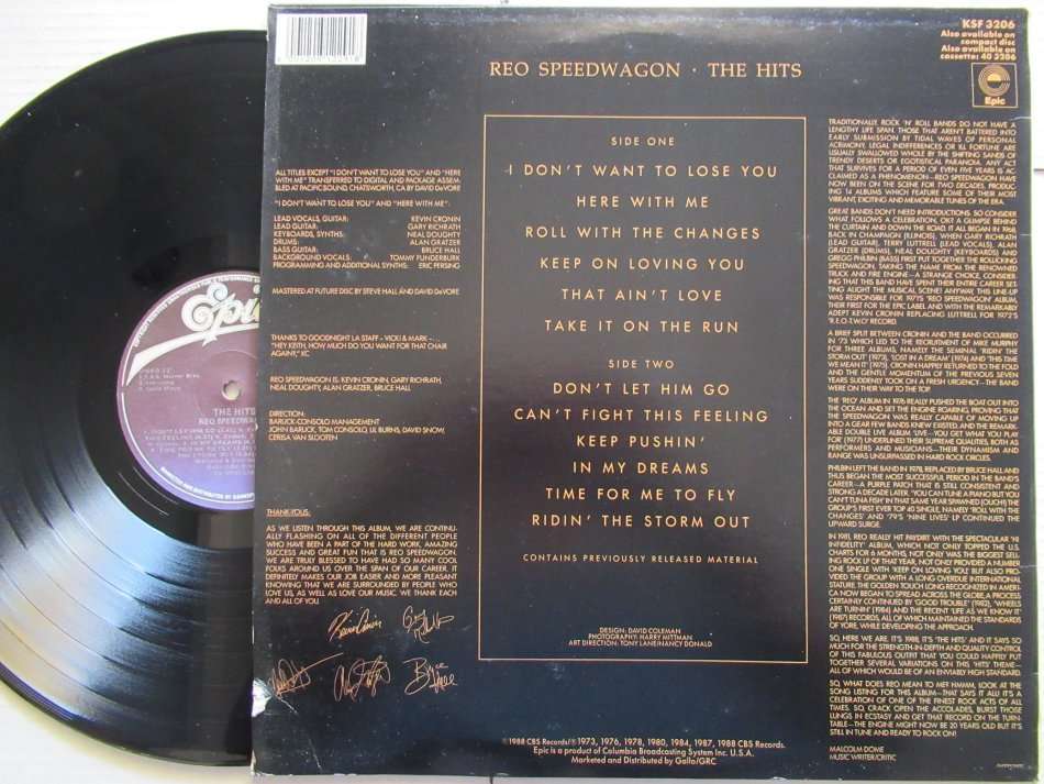 REO SPEEDWAGON - THE HITS - RSA - VG+ VG+