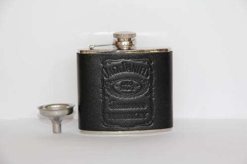 Jack Daniels Stainless Steel and Leather Flask.