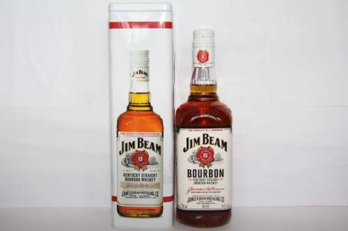Jim Beam White Label Bourbon Whiskey 750ml in Tin.