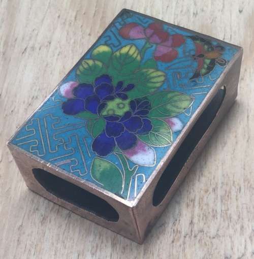 Cloisonné, brass & enamel matchbox holder