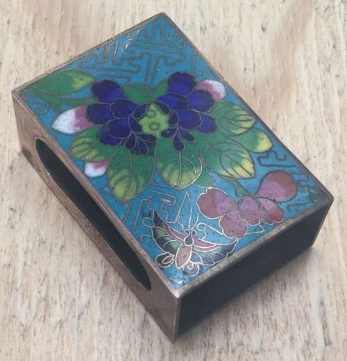 Cloisonné, brass & enamel matchbox holder