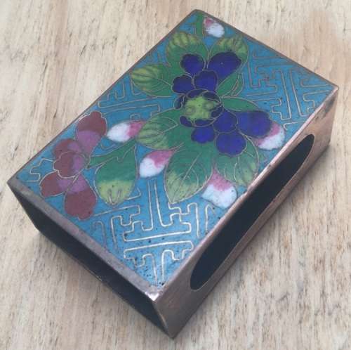 Cloisonné, brass & enamel matchbox holder