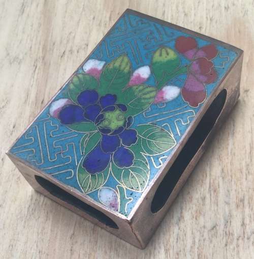 Cloisonné, brass & enamel matchbox holder