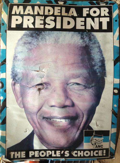 Mandela Poster from 1994 election time, damage from stone, please see photo. Post R45
