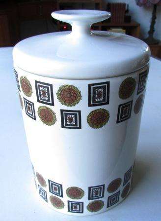Retro G C ware vitreous china storage container with lid. Made in S.A. Approx. 20 H x 4 cm w