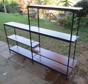 Retro Stereo / Ornament / Book Stand. Metal with wooden shelves. App L1.67m x 26cms deep x 1.24 high