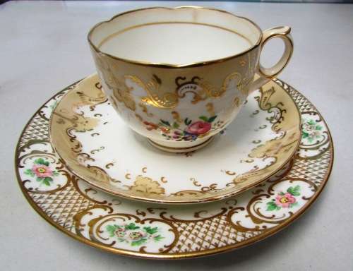 Vintage hand painted with Gold Trim, Cup, Saucer and Side Plate