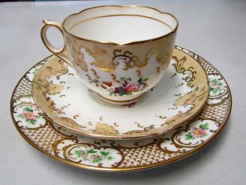 Vintage hand painted with Gold Trim, Cup, Saucer and Side Plate