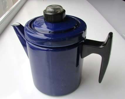 Arabia Finel Retro Blue Enamel Coffee Perculator. Circa 1960's. 1 Liter. Nurmesniemi Finland. As new