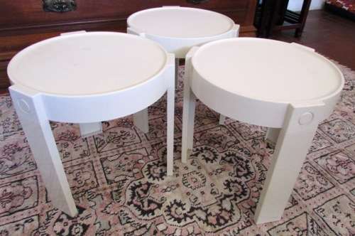 1970's Round Nest of Stacking Tables x 3. Made in Holland. App D30 x H30 cms. each.