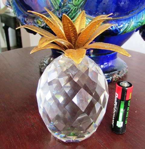 SWAROFSKY Crystal Pineapple with hammered Gold plated leaves - LARGE H 11 x D 6 cms