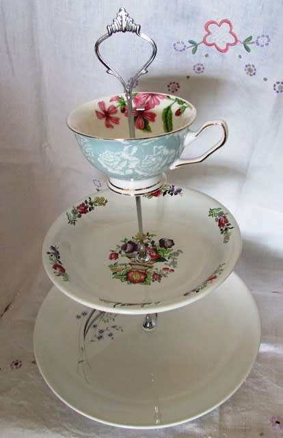 3 tier vintage porcelain cake stand approximately Diameter 25 cms
