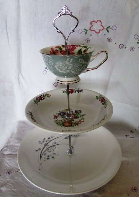 3 tier vintage porcelain cake stand approximately Diameter 25 cms