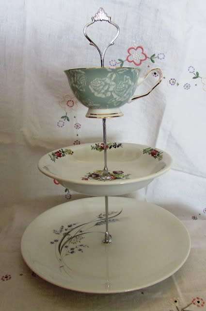 3 tier vintage porcelain cake stand approximately Diameter 25 cms