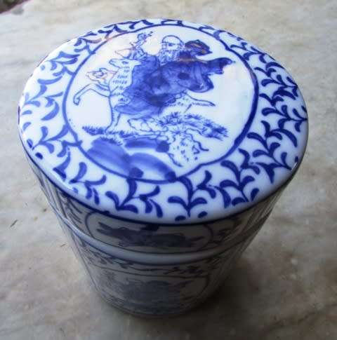 Blue and White Porcelain Oval Lidded Oriental Storage Jar approximately 10 x 9 x 15 cms high