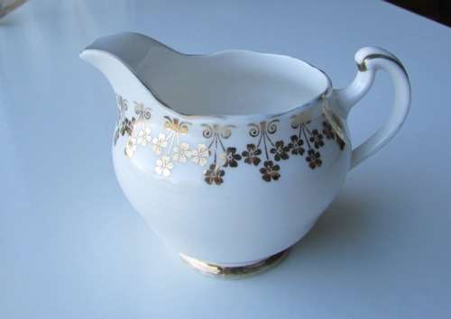 Colclough Bone China Milk Jug England White with Gold Trim approximately 12 long x 9 cms high