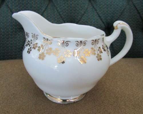 Colclough Bone China Milk Jug England White with Gold Trim approximately 12 long x 9 cms high