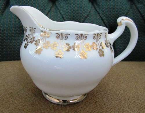 Colclough Bone China Milk Jug England White with Gold Trim approximately 12 long x 9 cms high