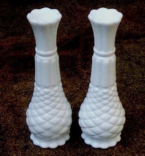 Milk Glass Scalloped rim pair of vases vintage approximately D 7 x H 22 cms