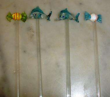 Murano styled glass swizzle sticks - boxed x 4