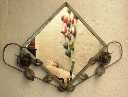 Retro Metal Framed Mirror. Approx. 55cmL x 40cmH