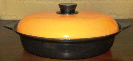Retro Cast Iron & Enamel Dish with Lid. Approx. 38 L x 25 W x 13 cm H