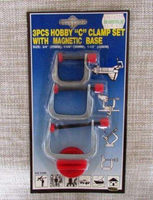 Vintage 3 Piece Hobby 'C' clamp set with magnetic base. Boxed x 2 sets. Priced per box