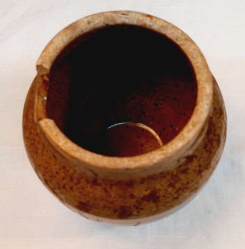 Jam Jar with Spoon hand made glazed pottery app. D10 x H11 cms