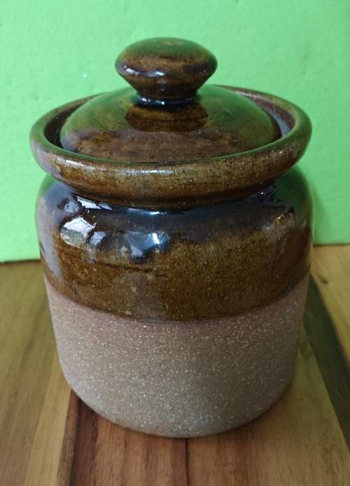 Hand Made Pottery `RICE` Canister vintage approximately H 20 x X 15 cms
