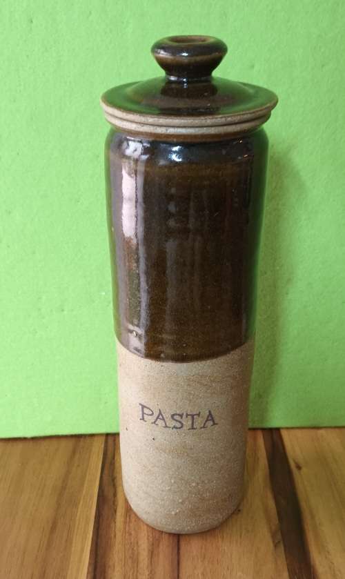 Hand Made Pottery `PASTA` Canister vintage approximately H 35 x X 10 cms