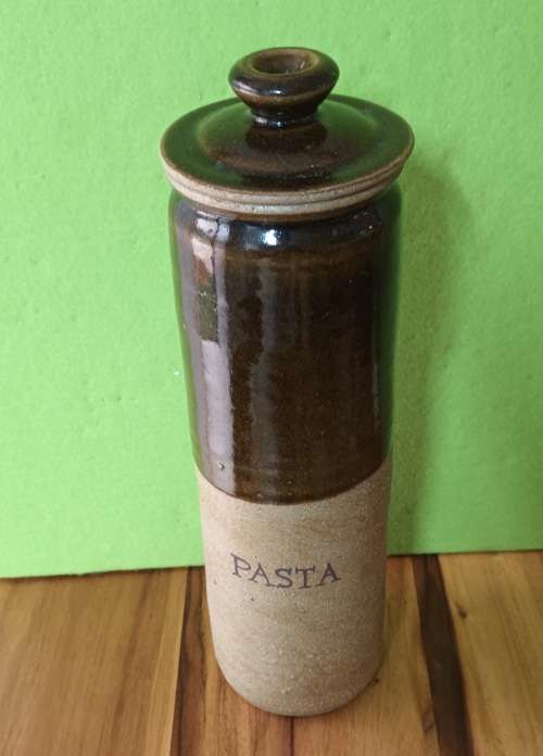 Hand Made Pottery `PASTA` Canister vintage approximately H 35 x X 10 cms