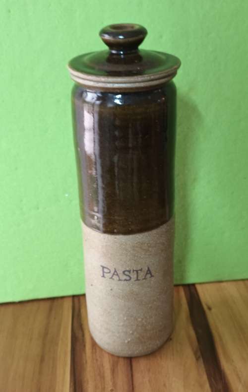 Hand Made Pottery `PASTA` Canister vintage approximately H 35 x X 10 cms