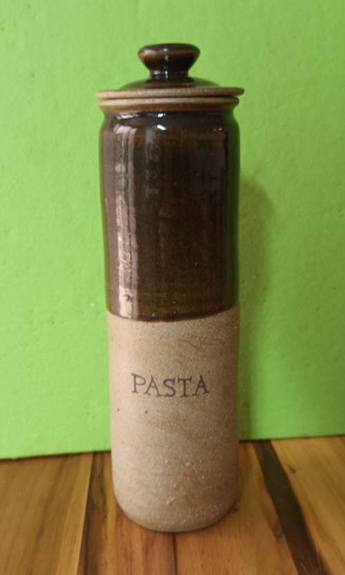 Hand Made Pottery `PASTA` Canister vintage approximately H 35 x X 10 cms