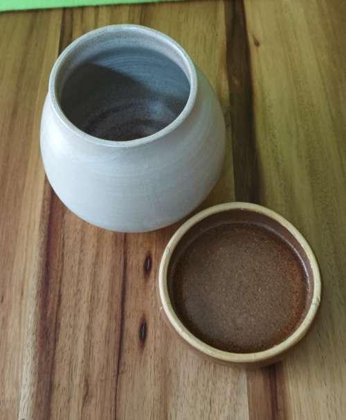 Hand Made Pottery Lidded Container vintage app. H 12 x X 12 cms