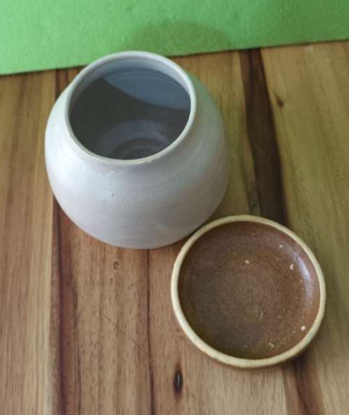 Hand Made Pottery Lidded  Container Signed `JUST FUN` APP. H13 X D13 Vintage